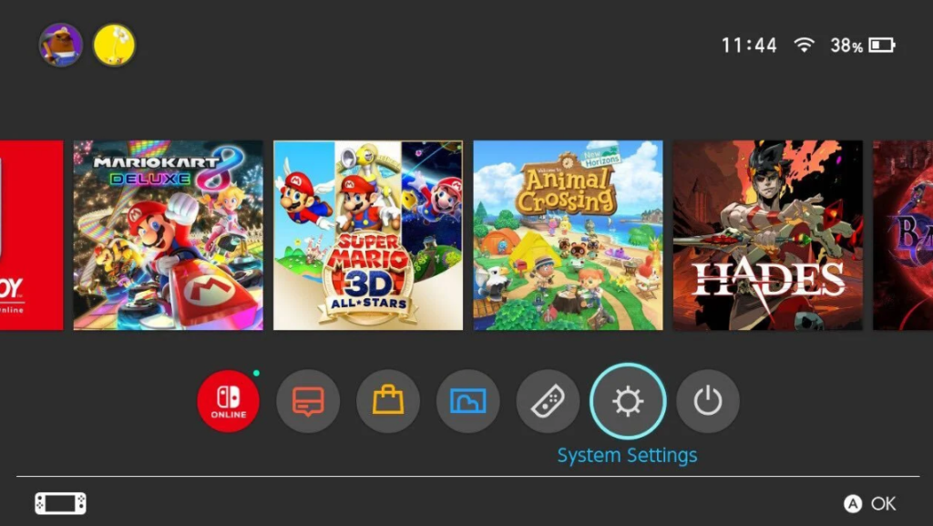 Nintendo switch game settings