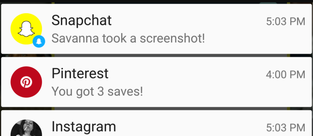 Snapchat notification about screenshots 